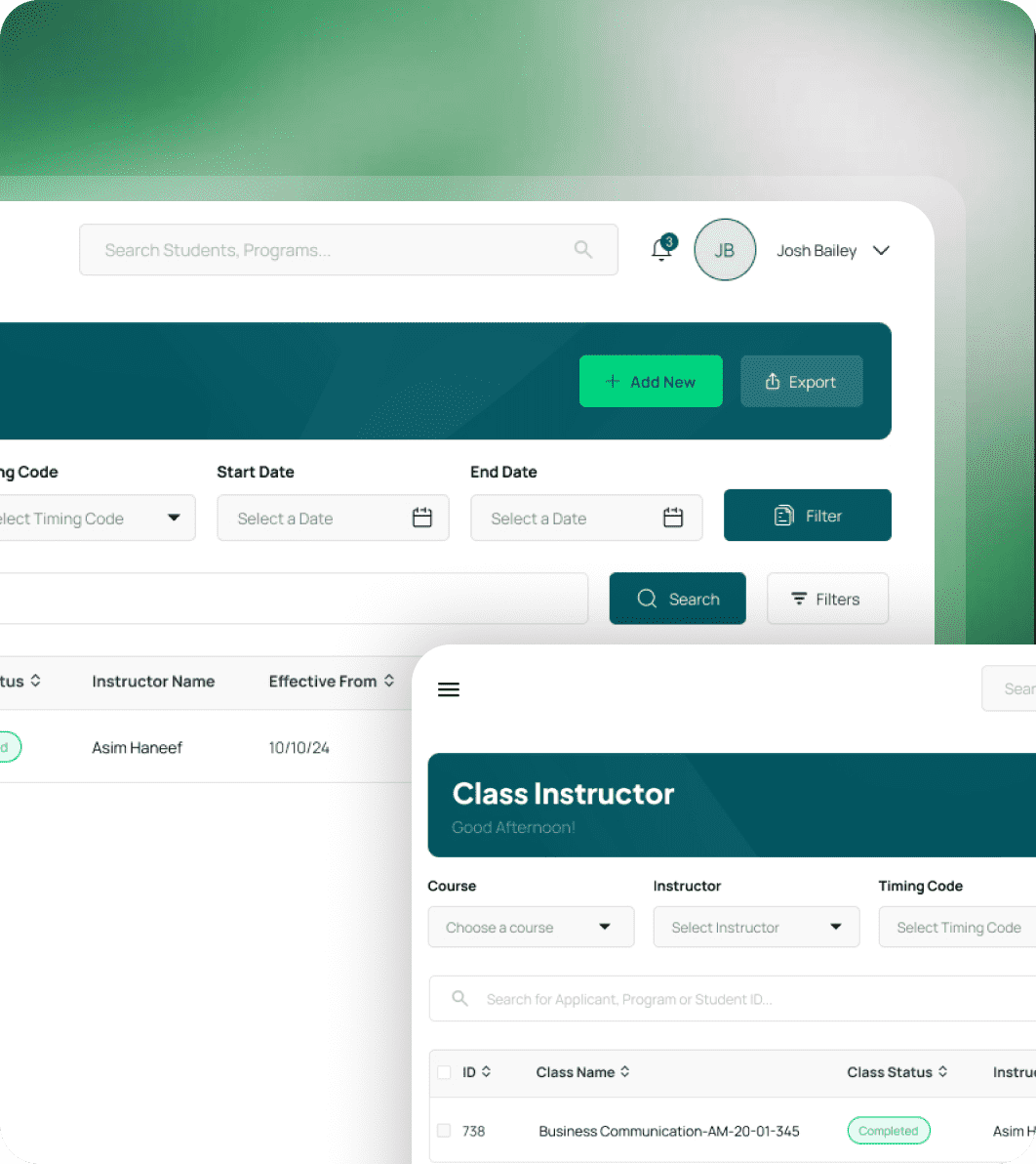 Elara student records and admissions administration view